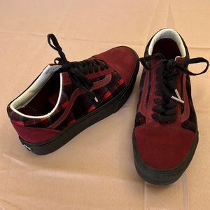 VANS Platform Old Skool Women's Stackform Low Top Plaid Velvet Suede Size 8